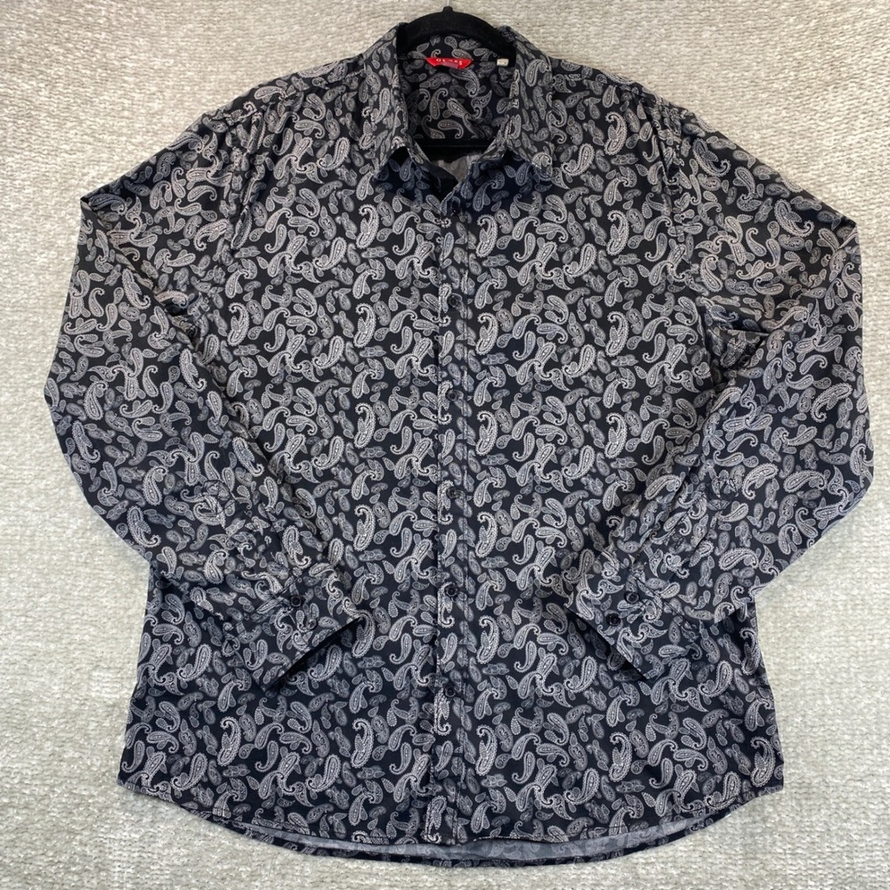 Guess Mens XL Paisley Button Front Shirt‎ Black White Long Sleeve X94H22RAYB0